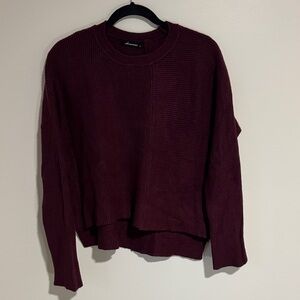 Olivaceous Dark Burgundy Ribbed Crewneck Sweater